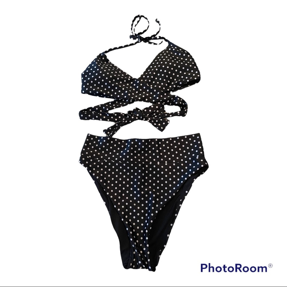 Aerie Printed Wrap Halter Bikini Top & High Cut Cheeky Bottoms